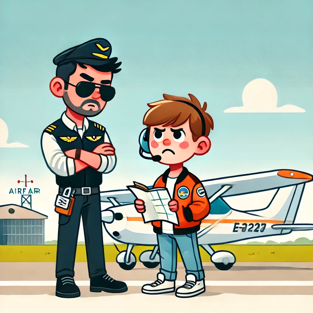 Flight instructor and student by a small airplane